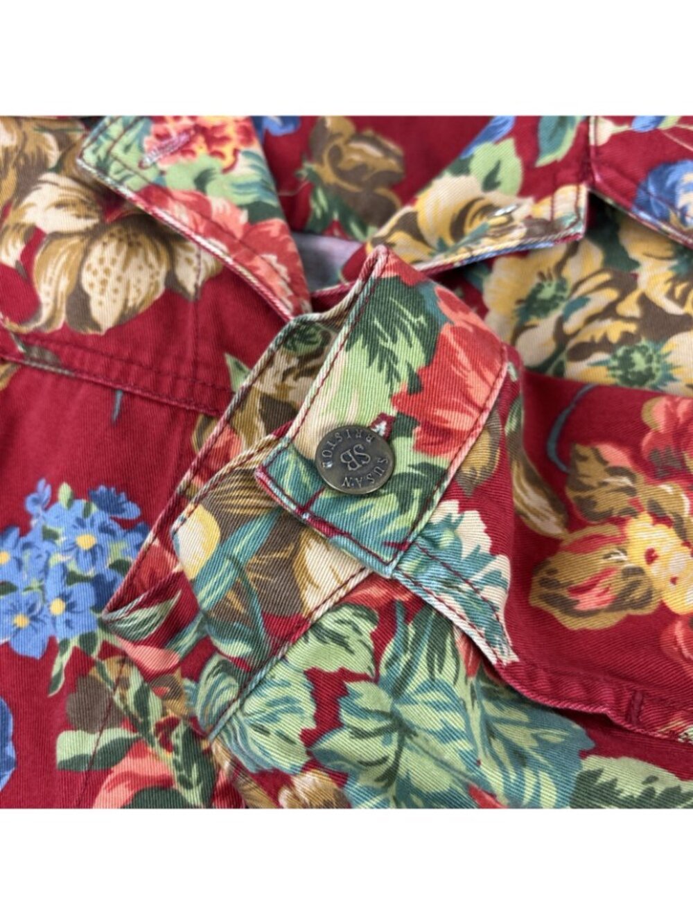 Susan Bristol Jacket Womens XL Red Floral Cotton fits like 18/20 Petite - Picture 7 of 7